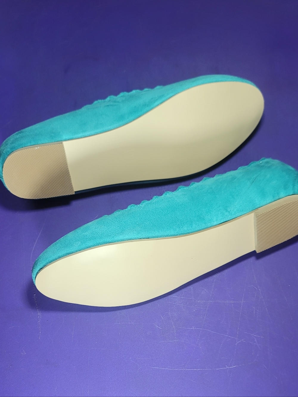 FSJ Turquoise Scalloped Suede Pointed-Toe Ballet Flat - Picture 3 of 5